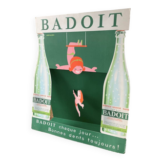 Old Badoit advertisement on cardboard