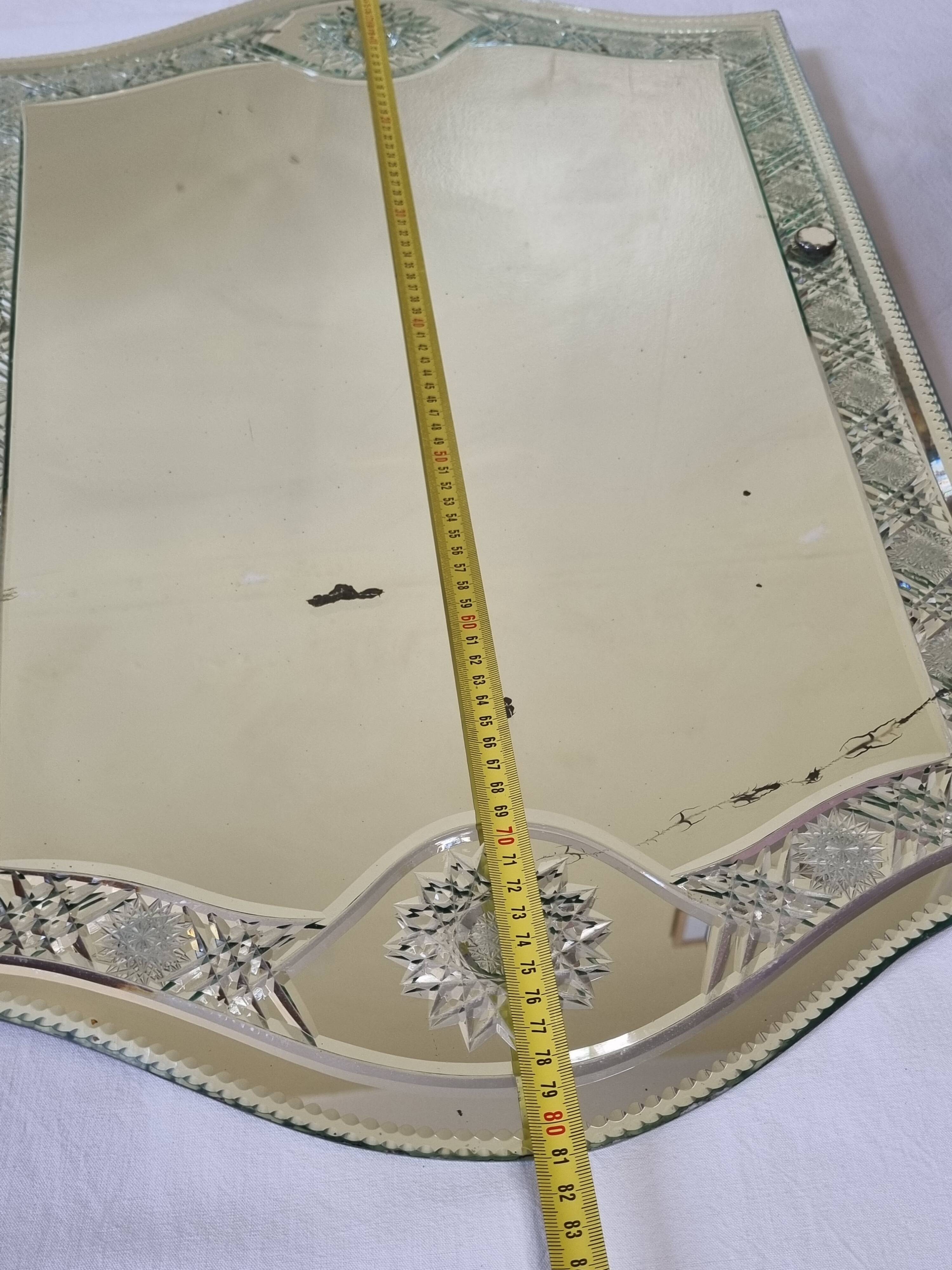 Large vintage Venetian style engraved mirror, 81 x 53 cm, 1950