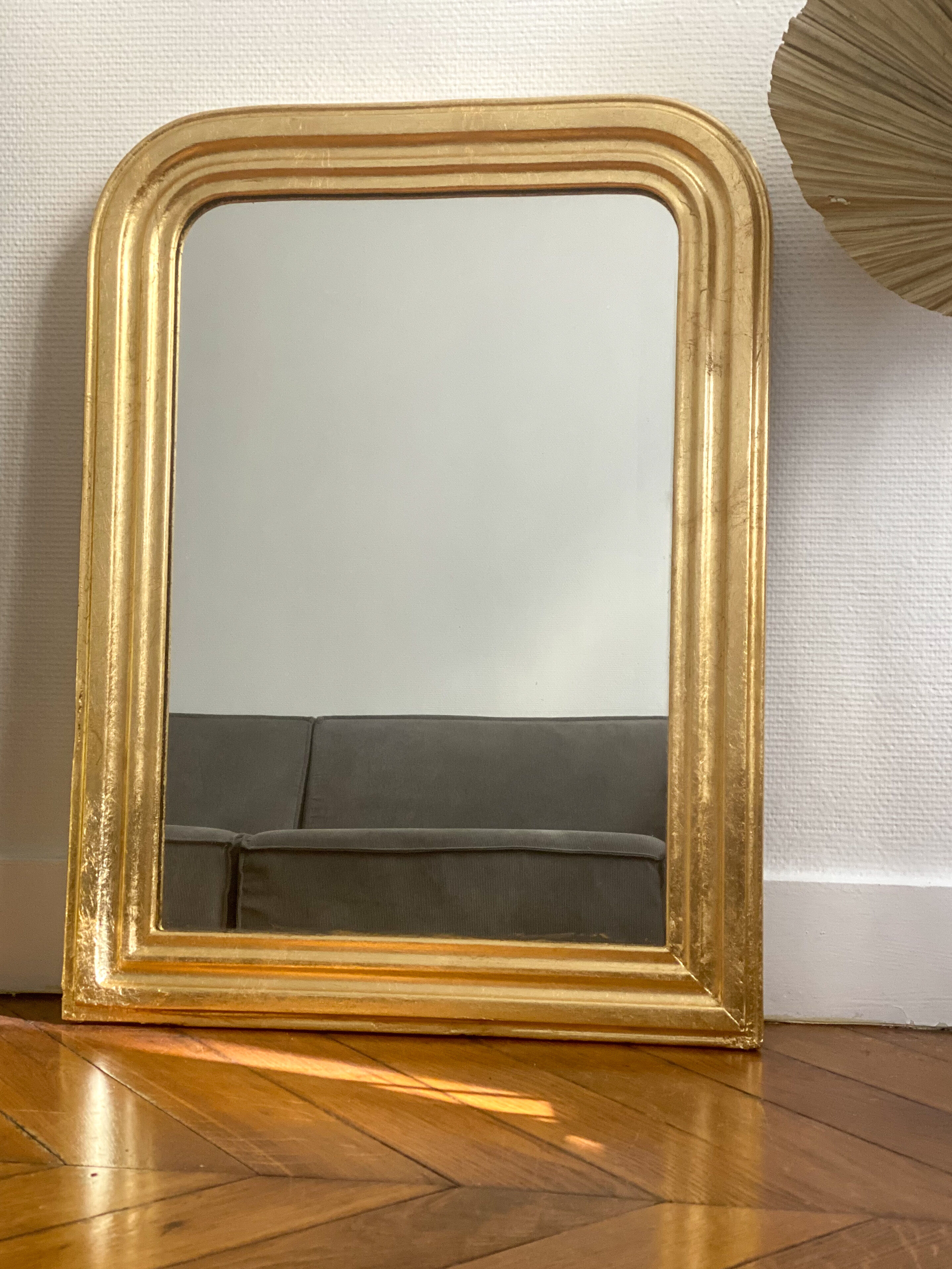 Miroir ancien Louis Philippe doré feuille d’or - 71x53cm