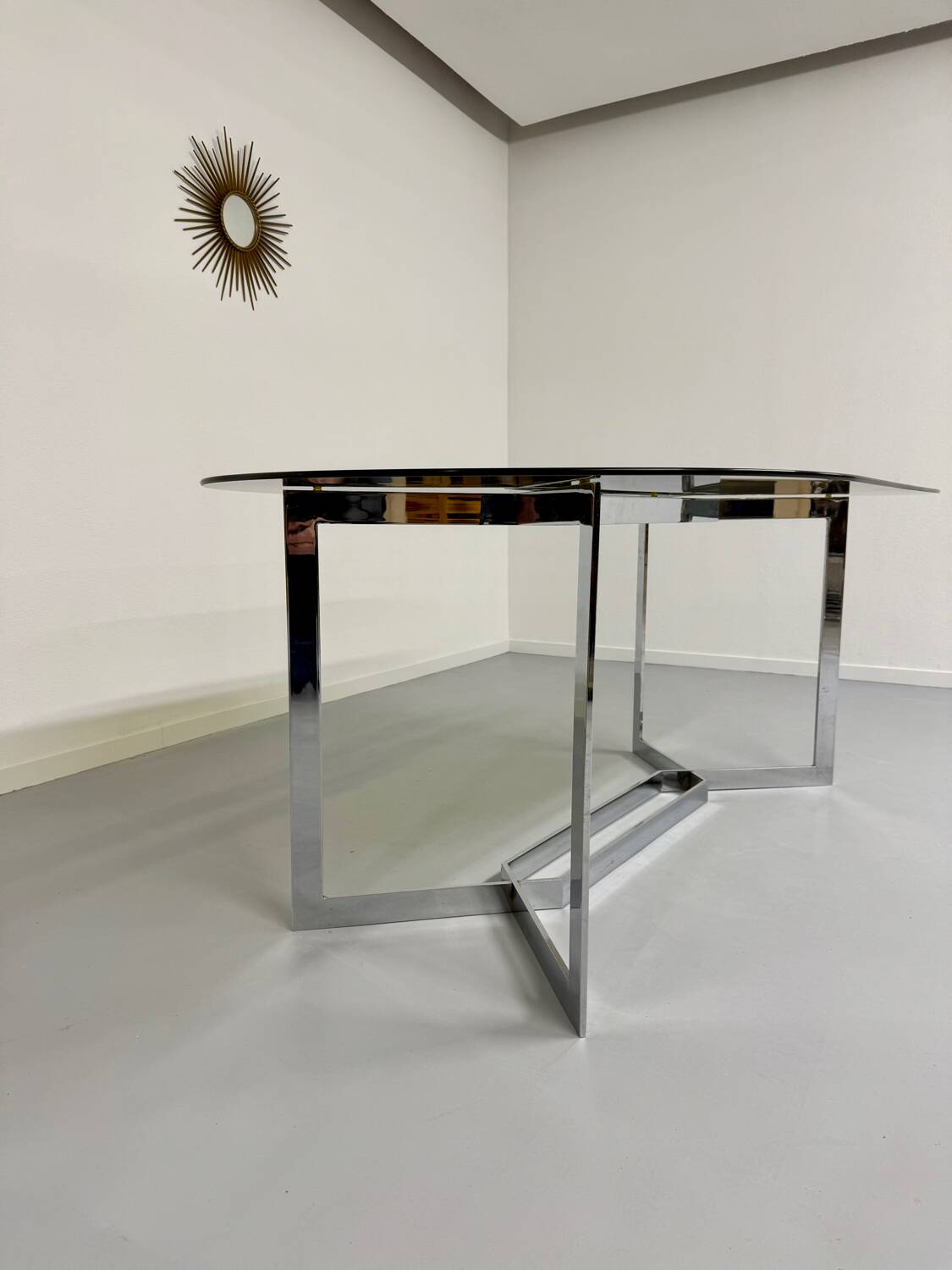 Vintage chrome and smoked glass table, 70s design, Paul Legeard DOM
