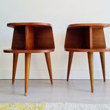 Pair of tripod bedside tables with compass feet
