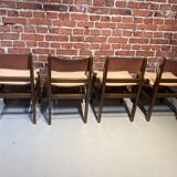 Set of four wooden and leather chairs from Maison Regain