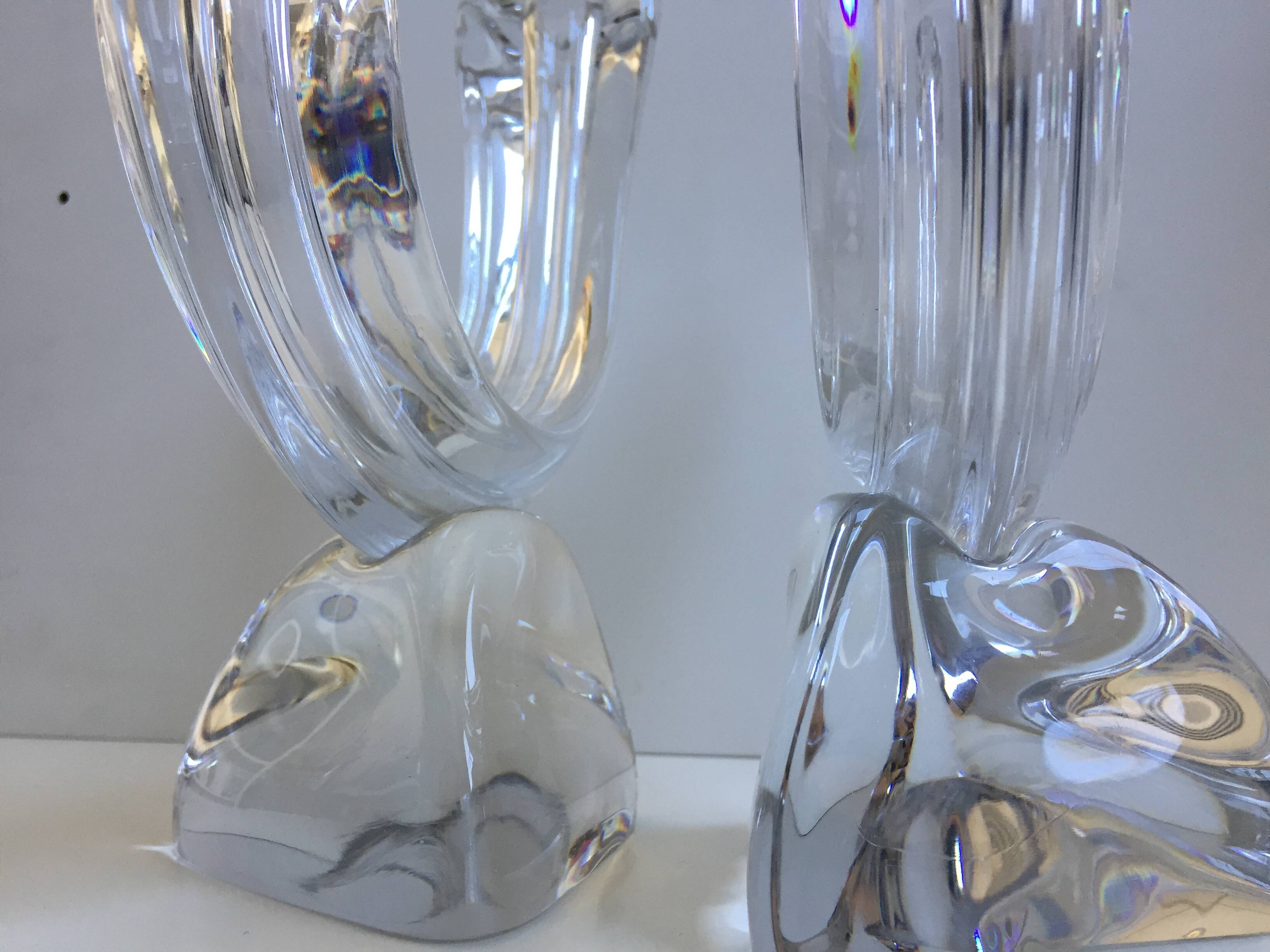 Pair large candlesticks crystal candlesticks cristallerie de lorraine