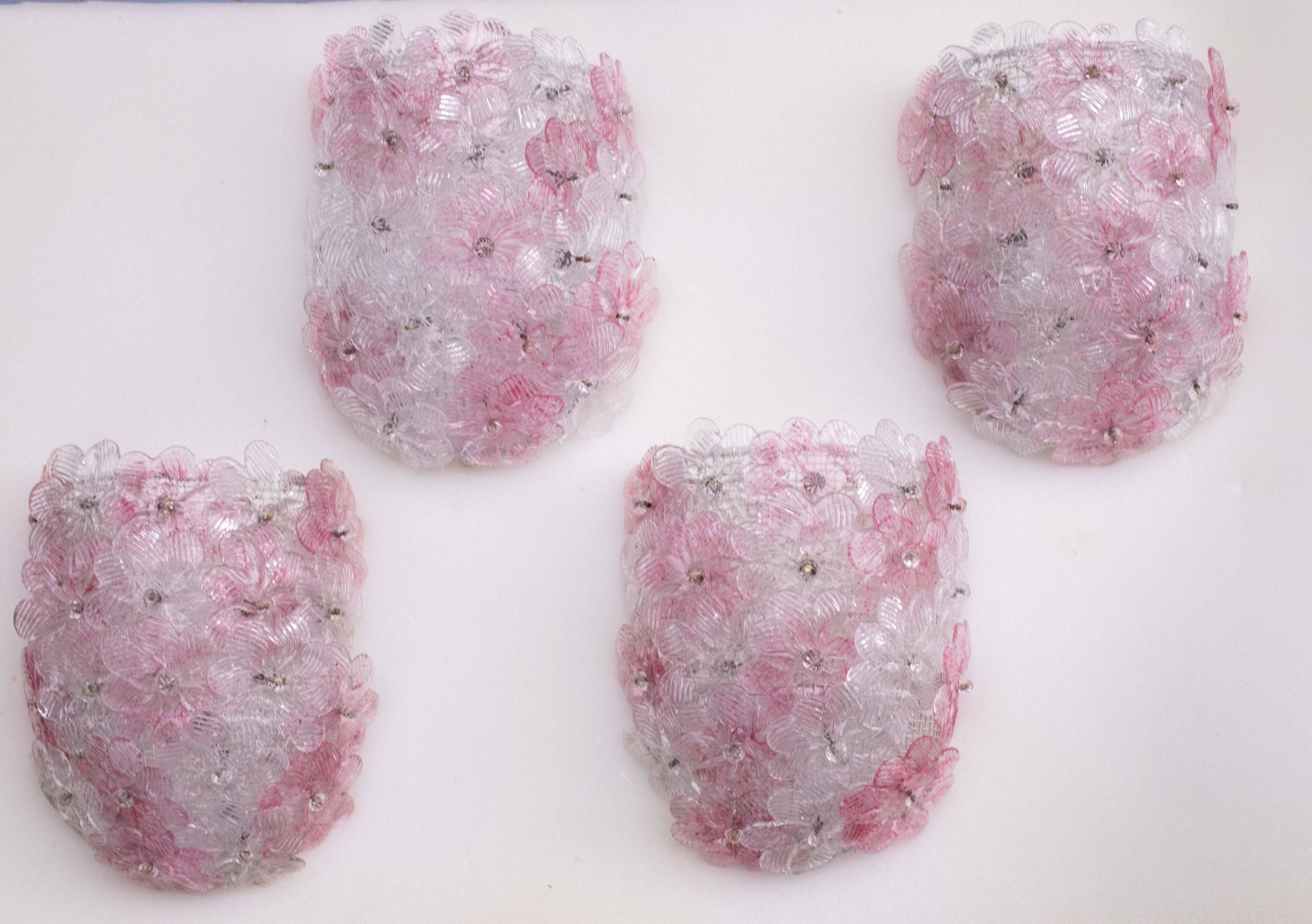 Set of 4 Murano Wall Light Pink Flower by Seguso, 1970