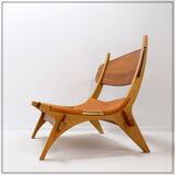 Vintage Scandinavian-style lounge chair in wood and leather