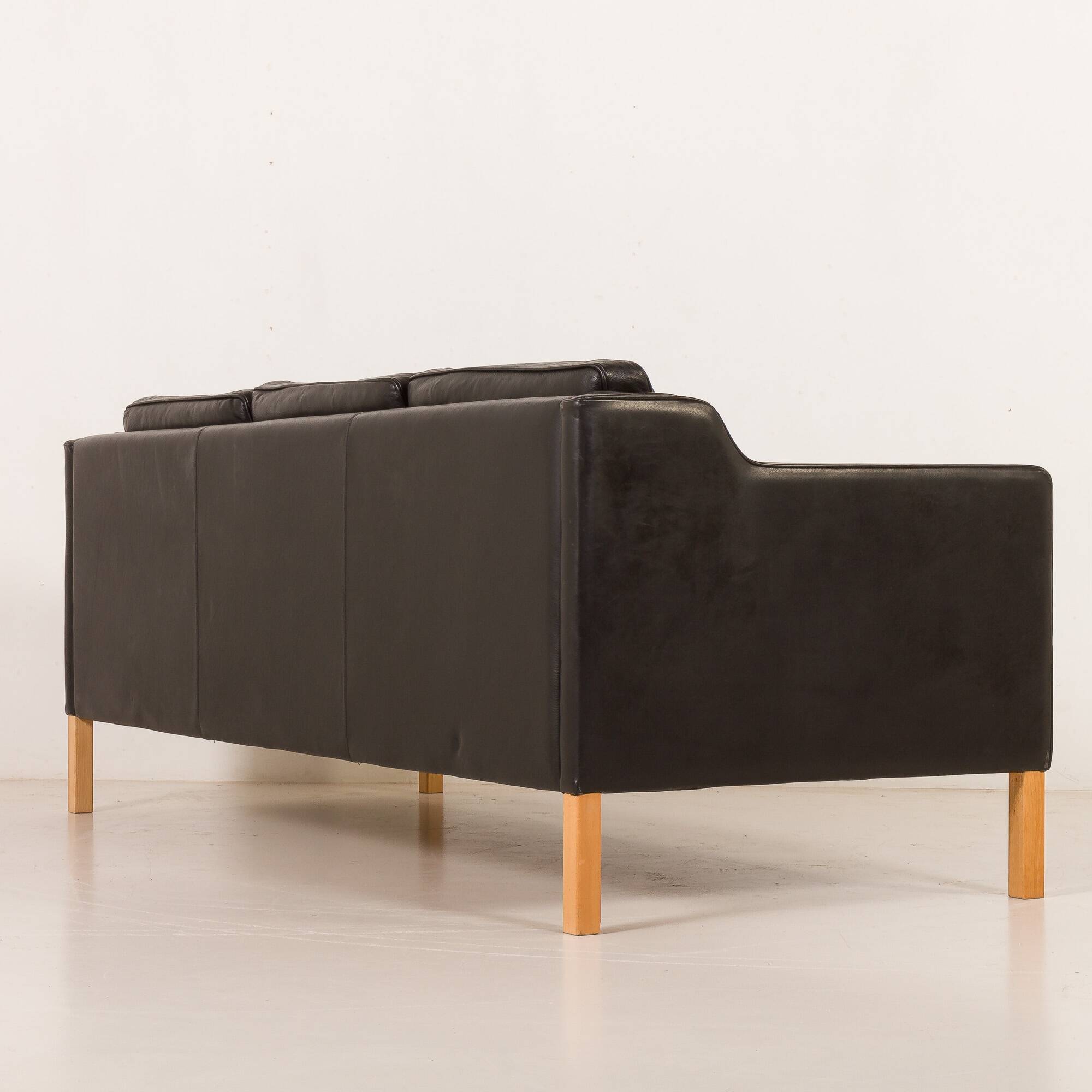 Stouby black leather sofa, Denmark 1970s