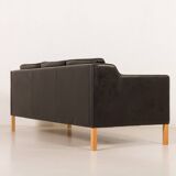 Stouby black leather sofa, Denmark 1970s