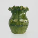 Vase, cache pot vintage en terre cuite vernissée vert. Style Anduze