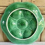 7 anciennes assiettes à huîtres barbotine verte sarreguemines