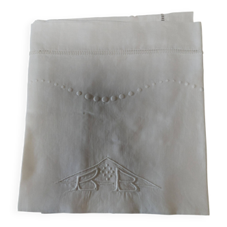 Old linen sheet, fine, embroidered with monogram BB, button closure, 72 x 7.
