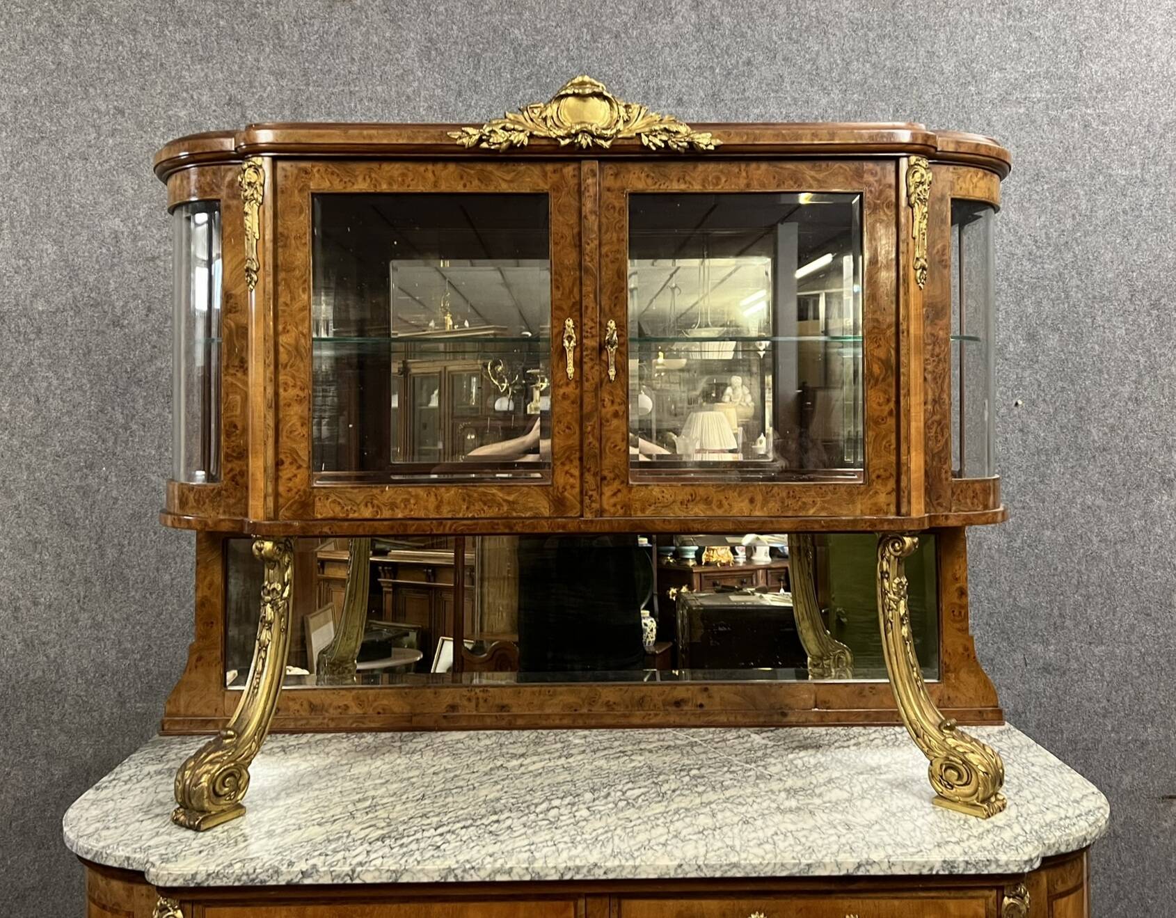 Superb Louis XVI two-body buffet in marquetry and gilded bronzes circa 1880