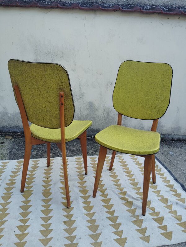 Paire de chaises vertes pomme vintage 50's
