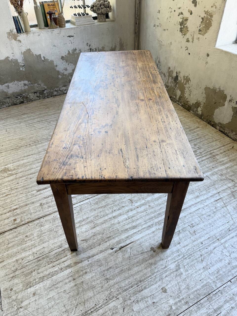 Pine and oak + walnut farmhouse table 1950