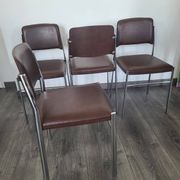 Set of 4 brown leatherette armchair chairs from the 1970s