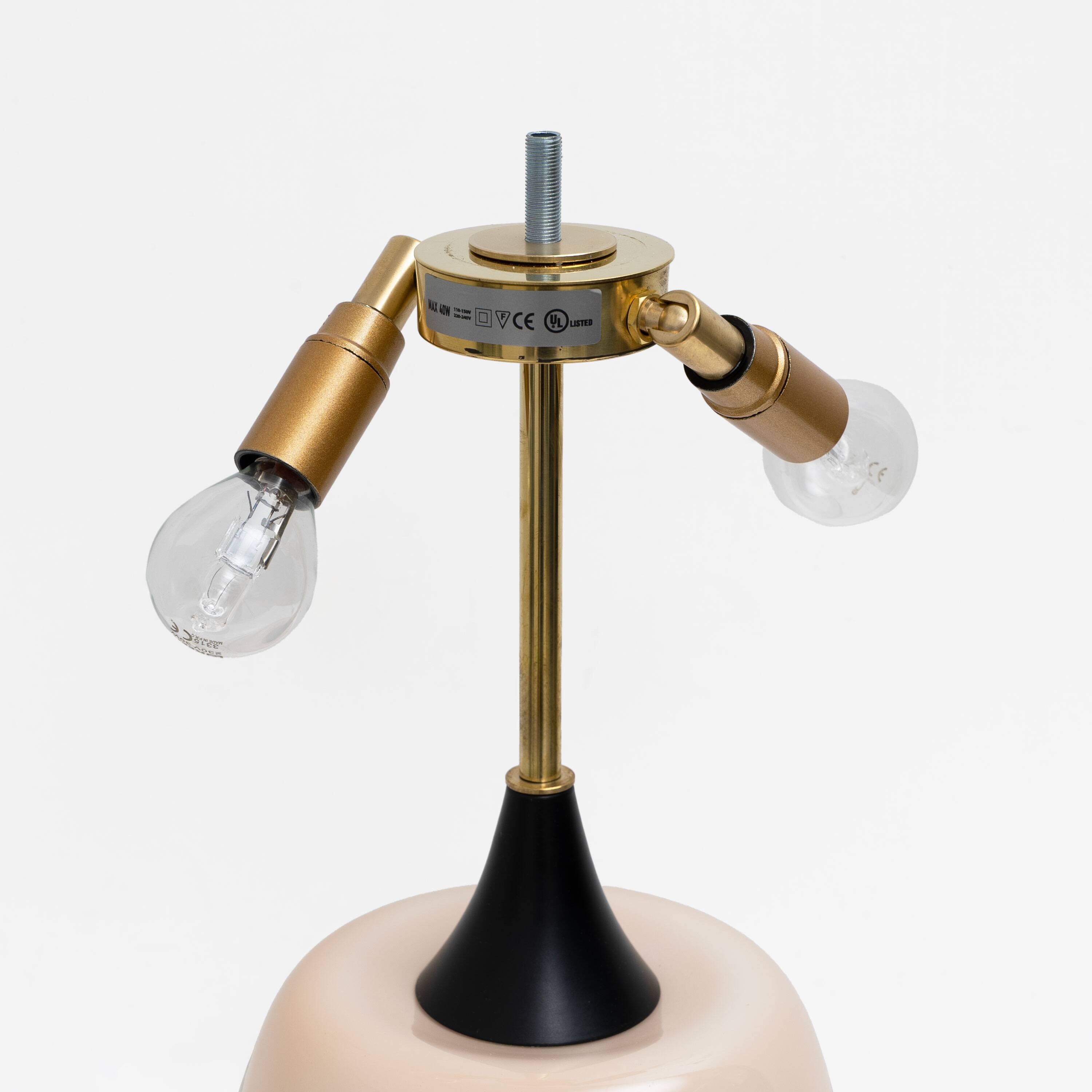 Pair of Italian Murano Glass Table Lamps in Blush Pink with Brass Details
