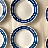 Set of 6 dessert plates in blue striped earthenware