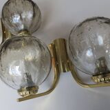 Paire d'appliques vintage doubles en laiton et verre, 1970