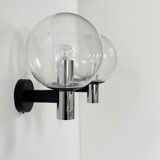 Pair of vintage XL wall lights, chrome metal and bubble glass, France, 1970.