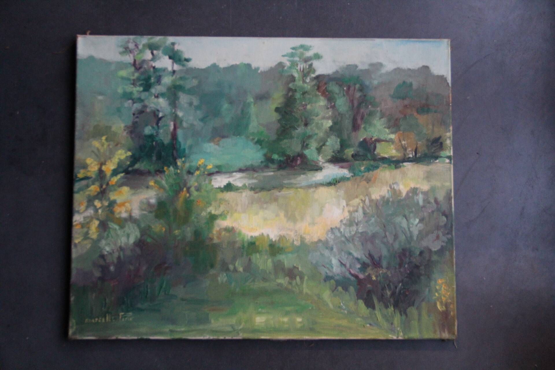Oil on canvas, rural landscape, signed