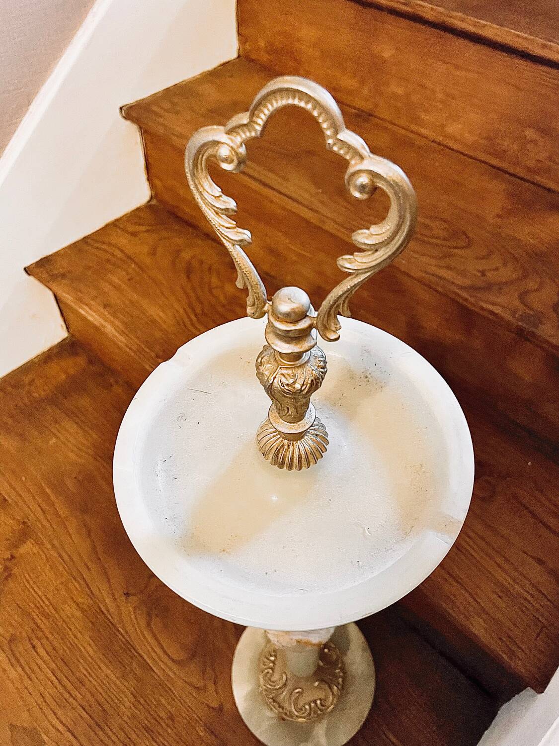 Onix and brass pedestal ashtray