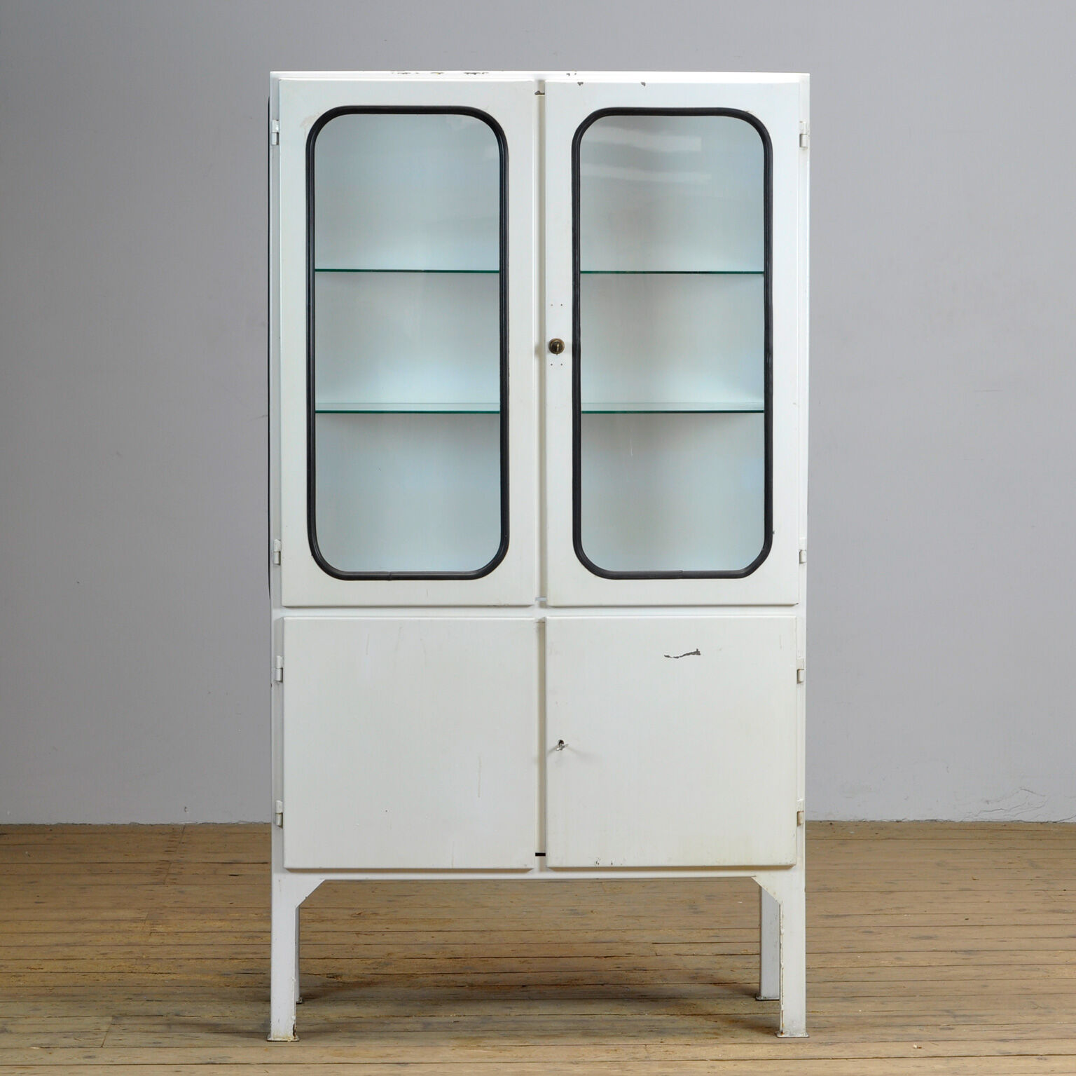 Glass & iron medical cabinet, 1970s