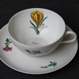6 CUPS and undercups in NBD Limonges porcelain, hand illuminated, floral patterns