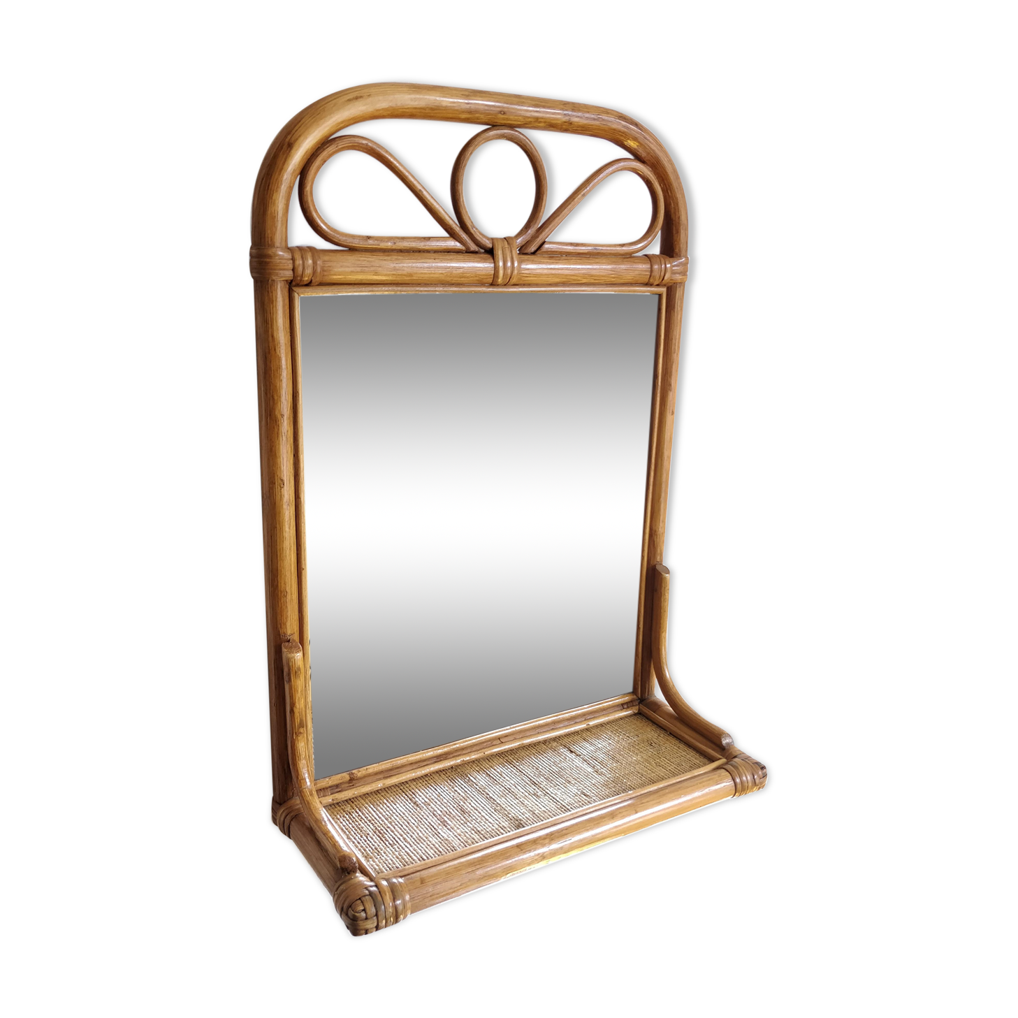 Rattan shelf mirror