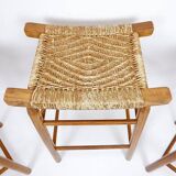 Set of 3 bar stools in Oak and Rush woven seat