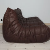 Togo 3 seater sofa in brown leather designed by Michel Ducaroy 1973