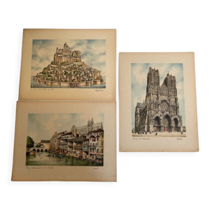 Lot de 3 gravures couleurs signées