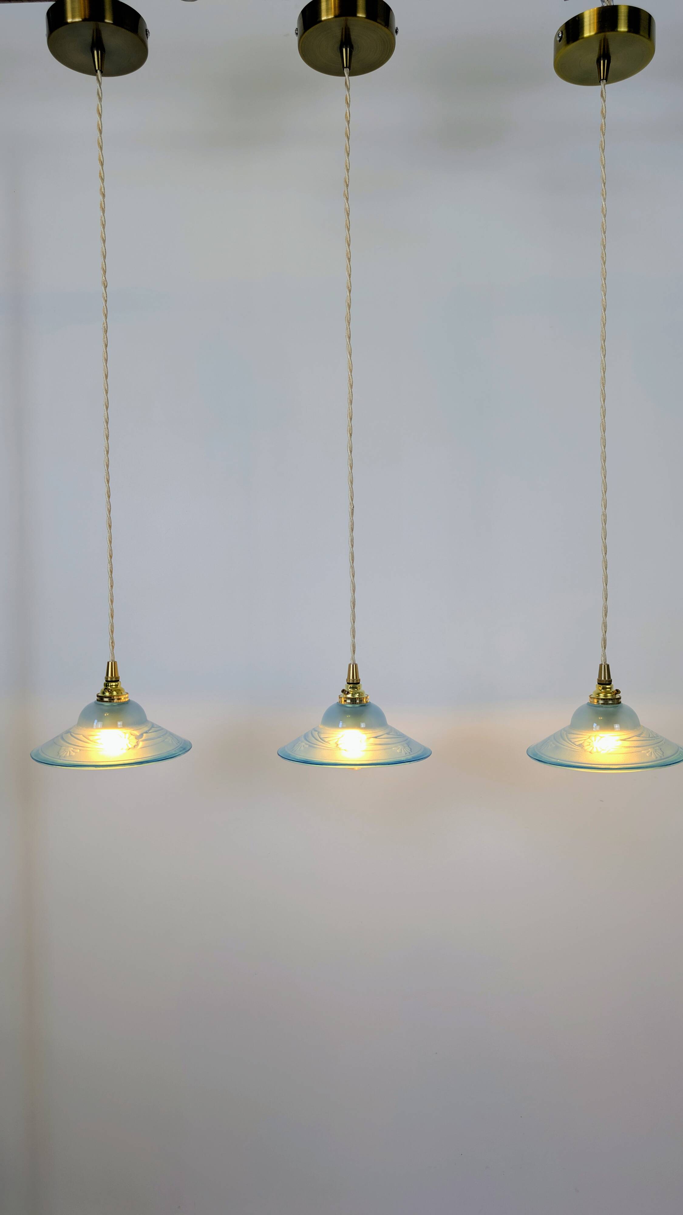 Art Deco blue glass pendant light, moulded glass shade — Ø19 cm — 3 available
