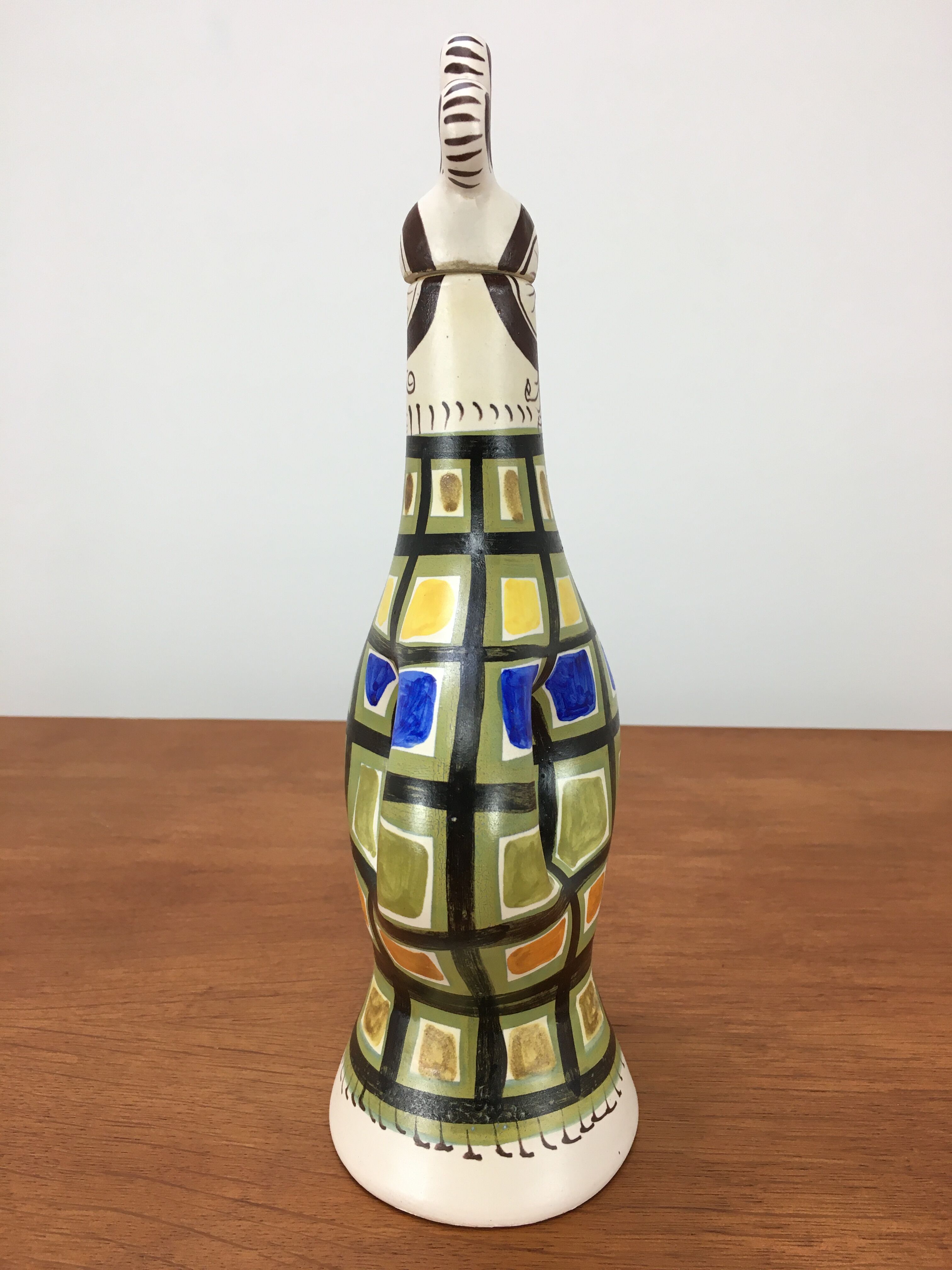 50s André L'Helguen ceramic rooster bottle for Keraluc Quimper