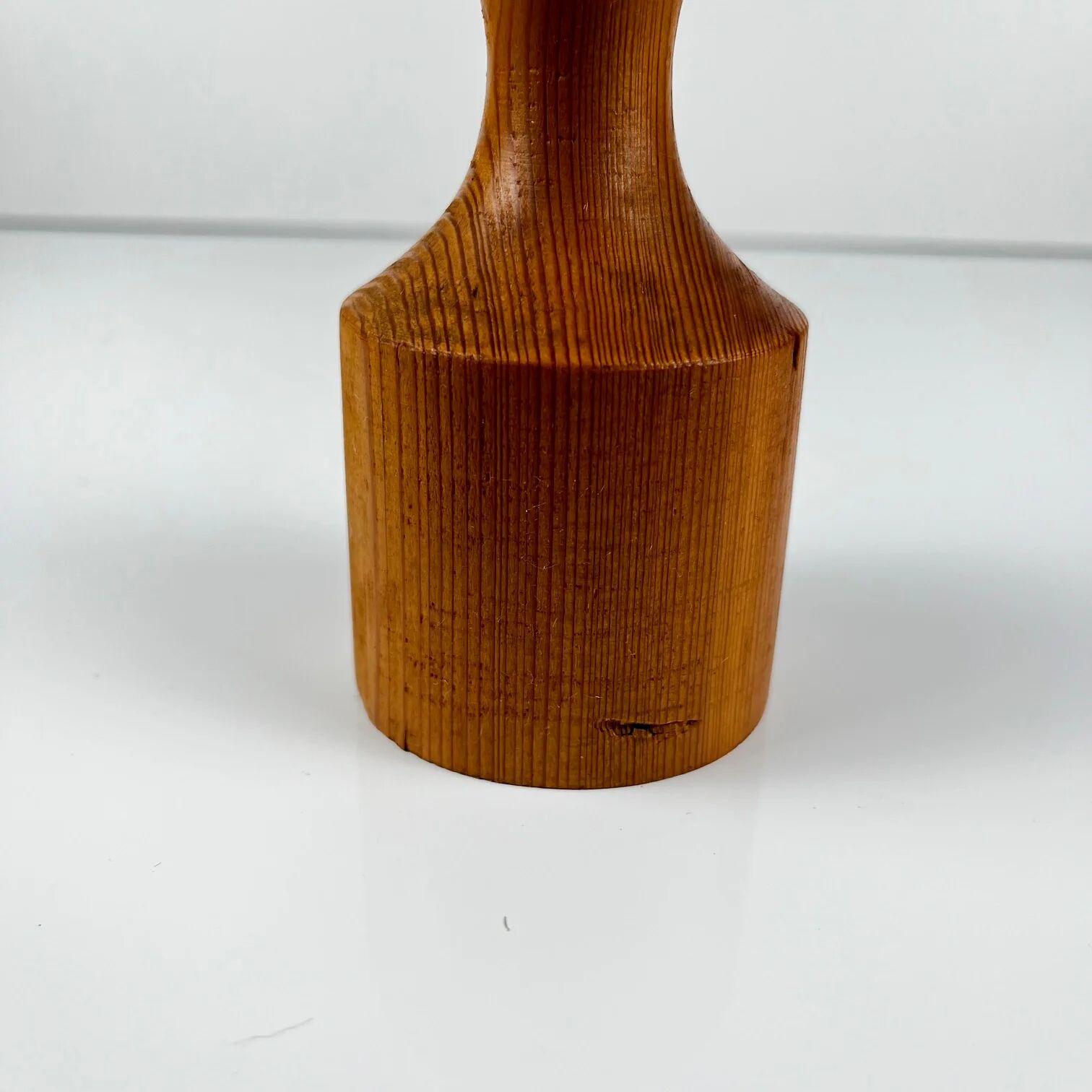 Turned wooden candlestick, pine, Midcentury Modern, 1970
