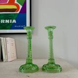 Pair of Scailmont green crystal candlesticks - 1920/1930