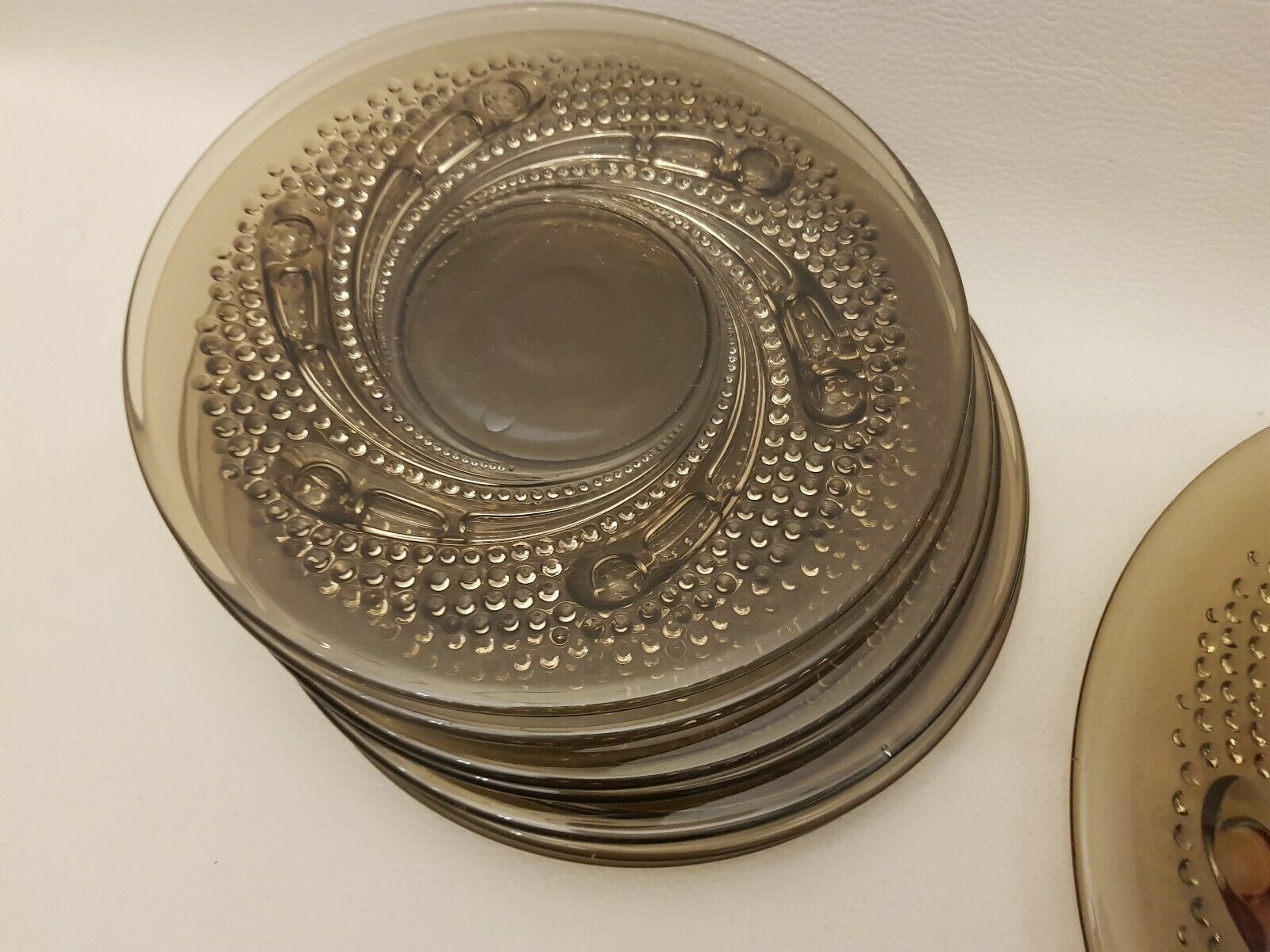 Dessert service 12 plates and vintage space age smoked glass dish