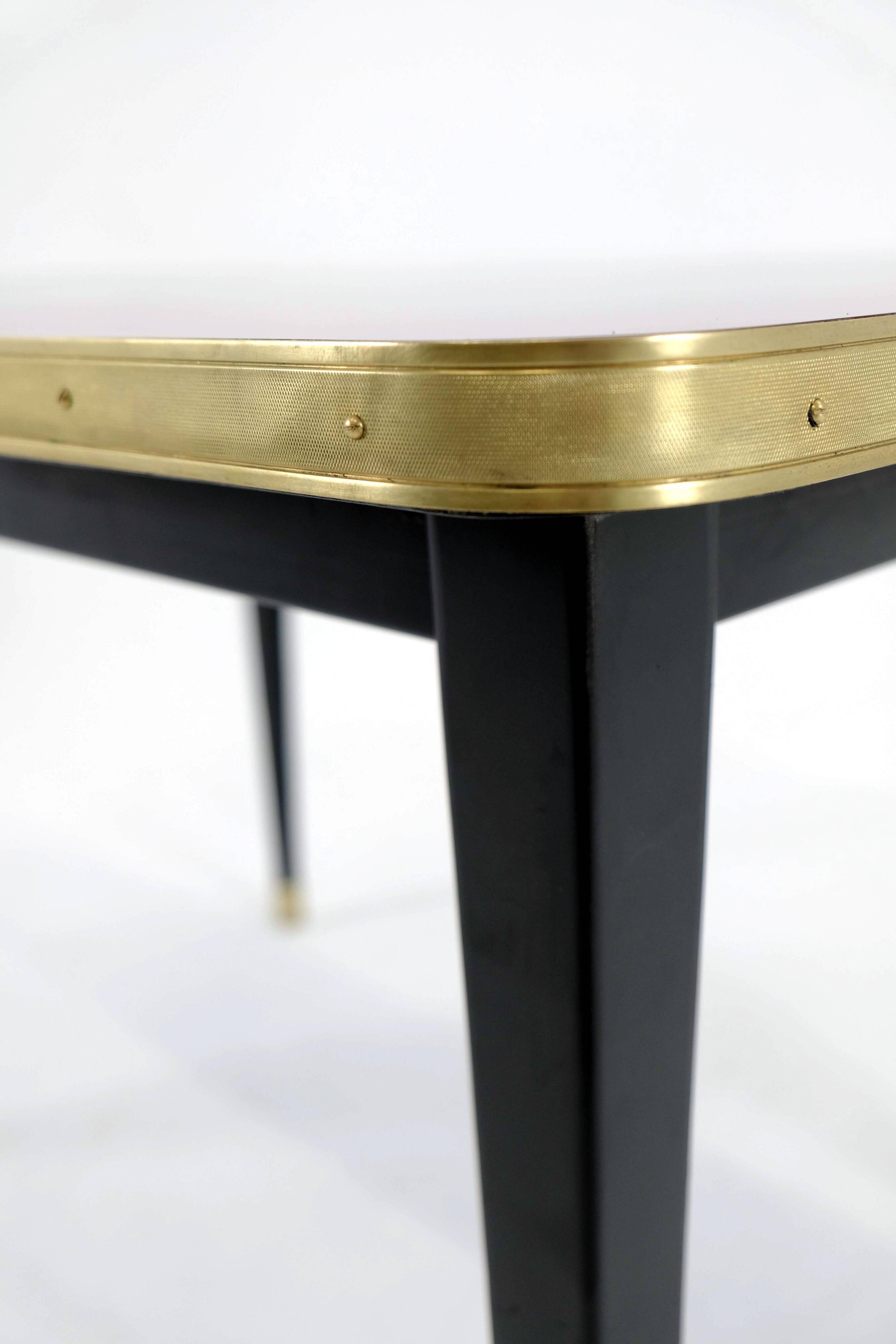 Dining Table, High Gloss Laminate, Brass, Tapered Legs, Navy Blue - XL