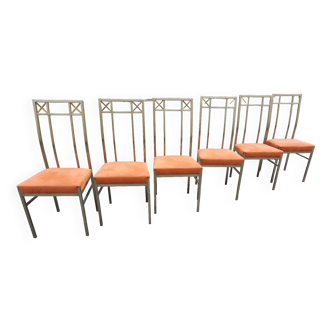 Série de 6 chaises en chrome assises en alcantara