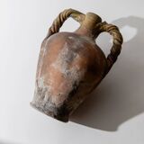 18th-century antique terracotta amphora, Italian ceramic with twisted handles.