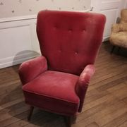 Fauteuil danois bergère année 40 50 velour rouge