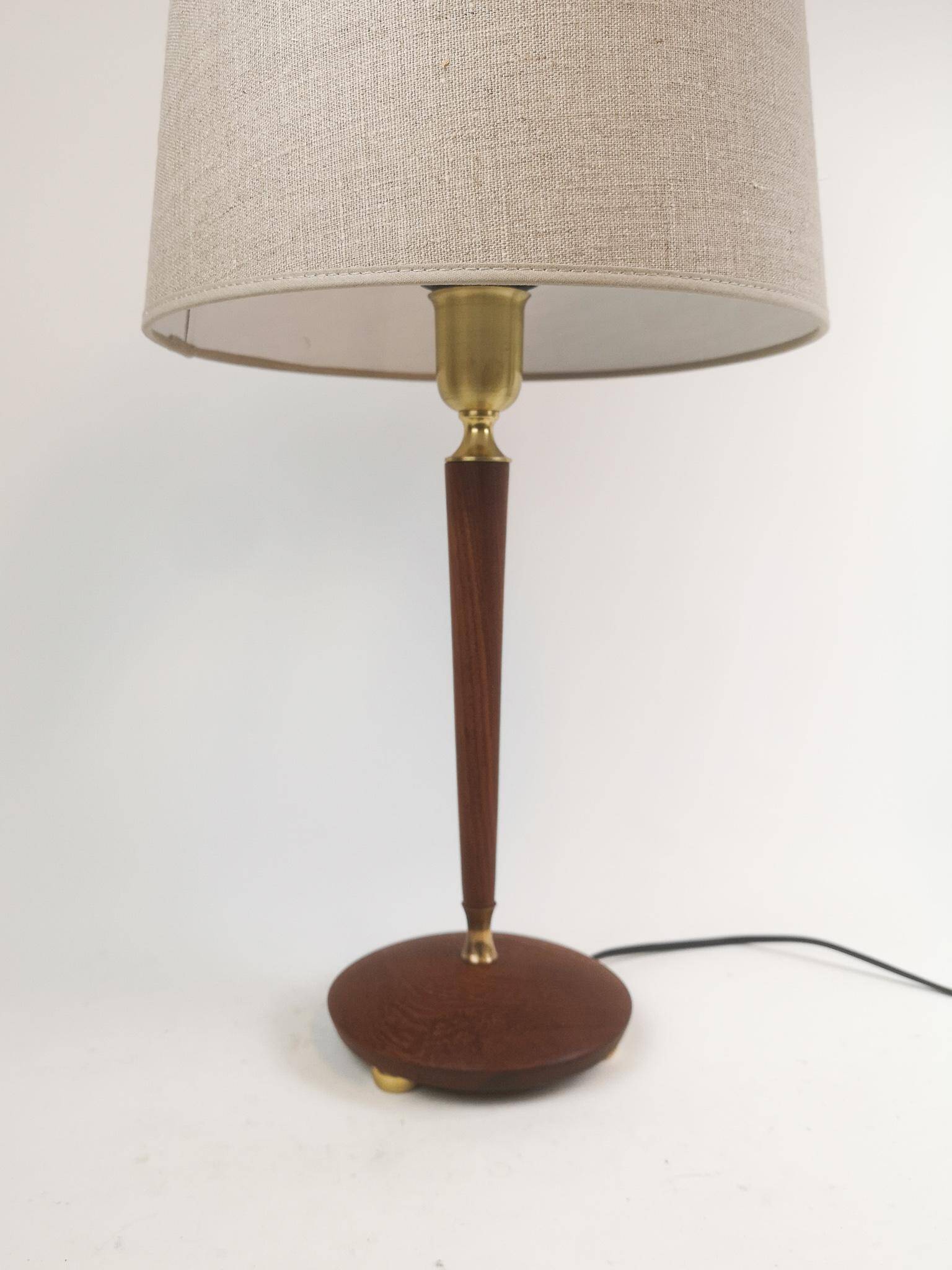 Teak and brass table lamp, mid-century, Sweden 1950s