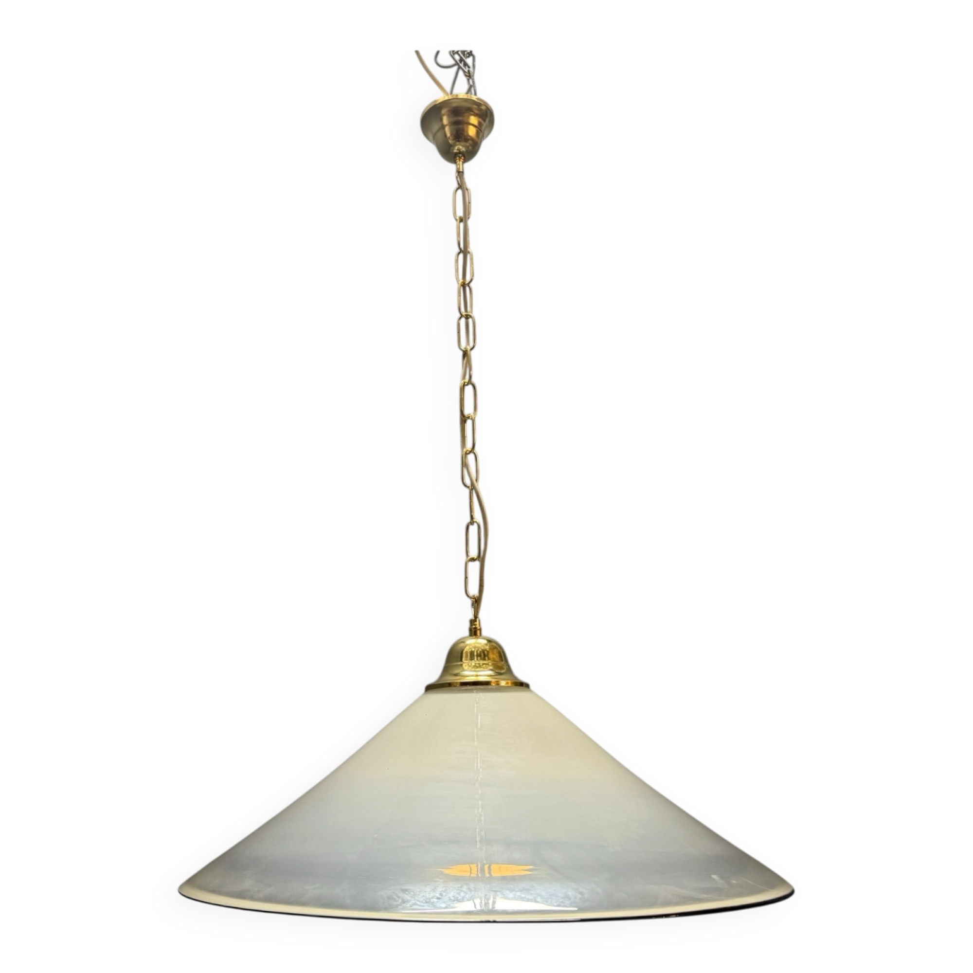 White Murano Glass Pendant Light with Black Rim, Italy, Mid-Century