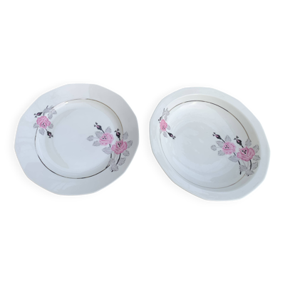 Lot de deux plats en porcelaine art deco, limoges france, BRB, fleurs roses