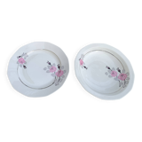 Set of two art deco porcelain dishes, limoges france, BRB, pink flowers