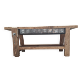 Old carpenter's workbench with eight metal drawers, industrial console