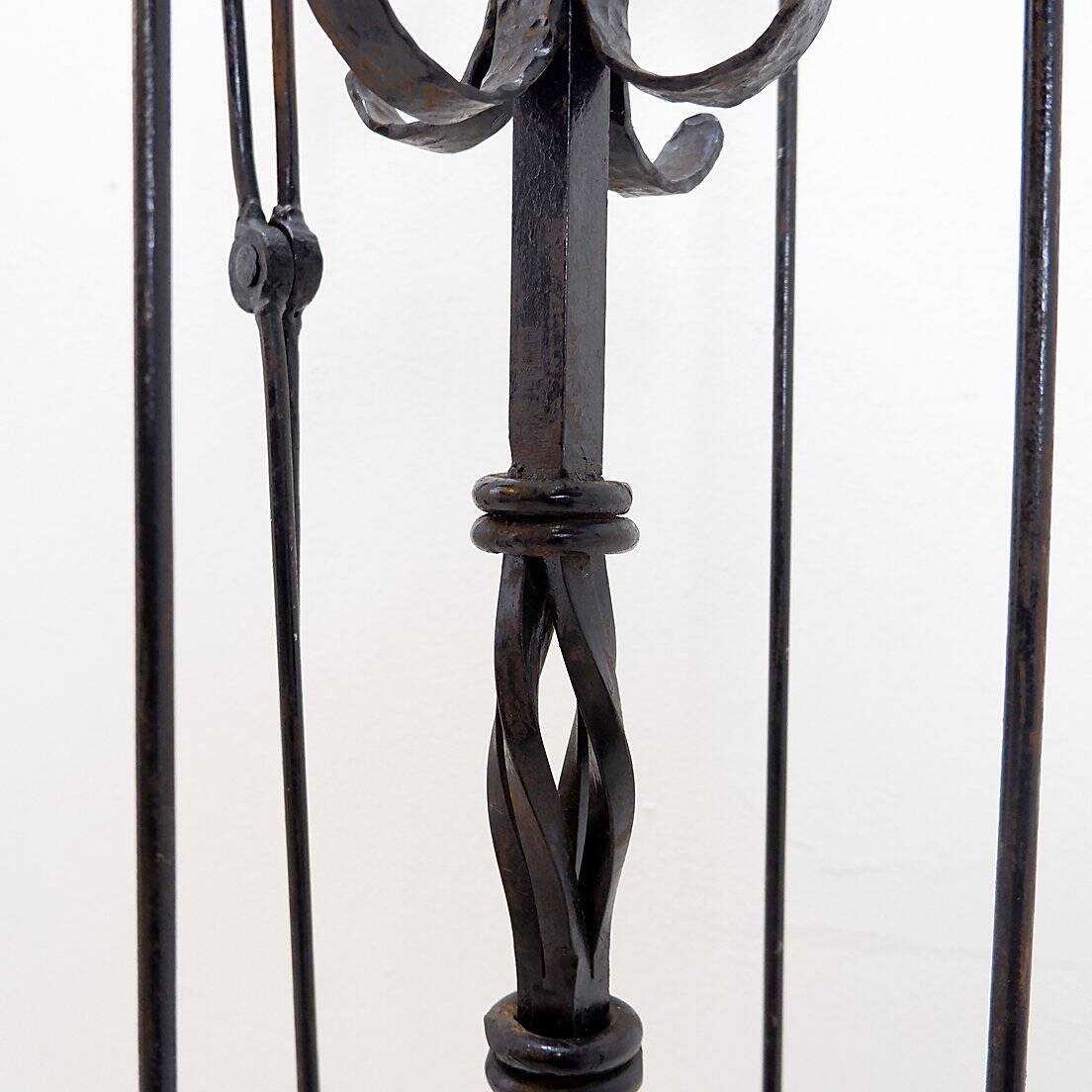 Large Wrought Iron Hammered Fireplace Tool Set: H 127cm