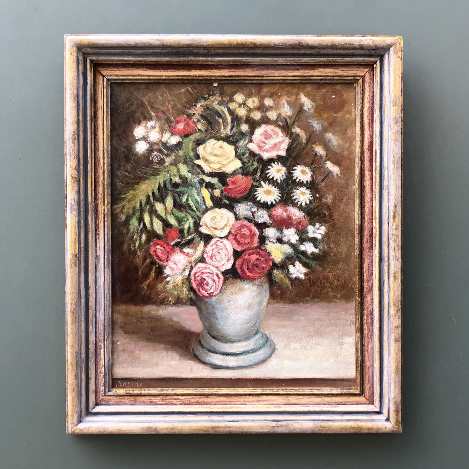 Painting "Daisies and pompom roses"