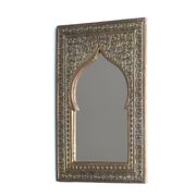 Rectangular Moroccan mirror in brass resembling a door, 1970s.