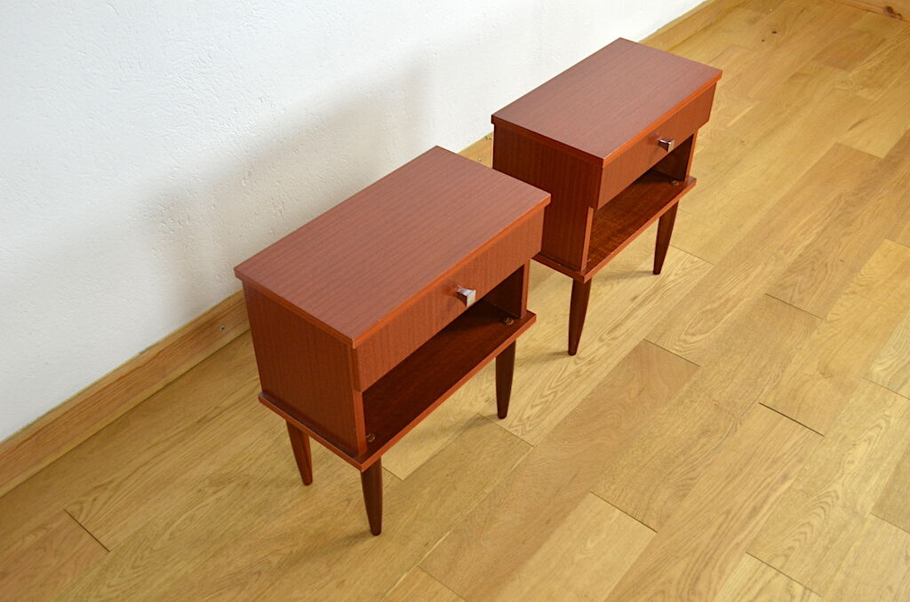 Pair of vintage bedsides in merisier 1960