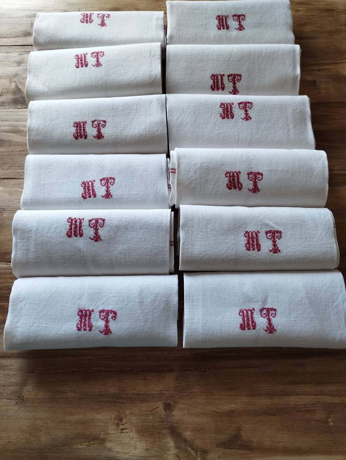 12 old shabby red tea towels monogram towel