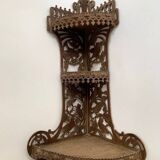 Hand-cut wooden corner shelf with bird decoration from the 1900s